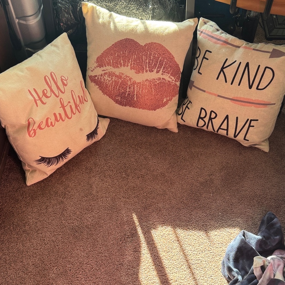 Decorative Accent Pillow Cover Set with Inspirational and Lip Print Designs